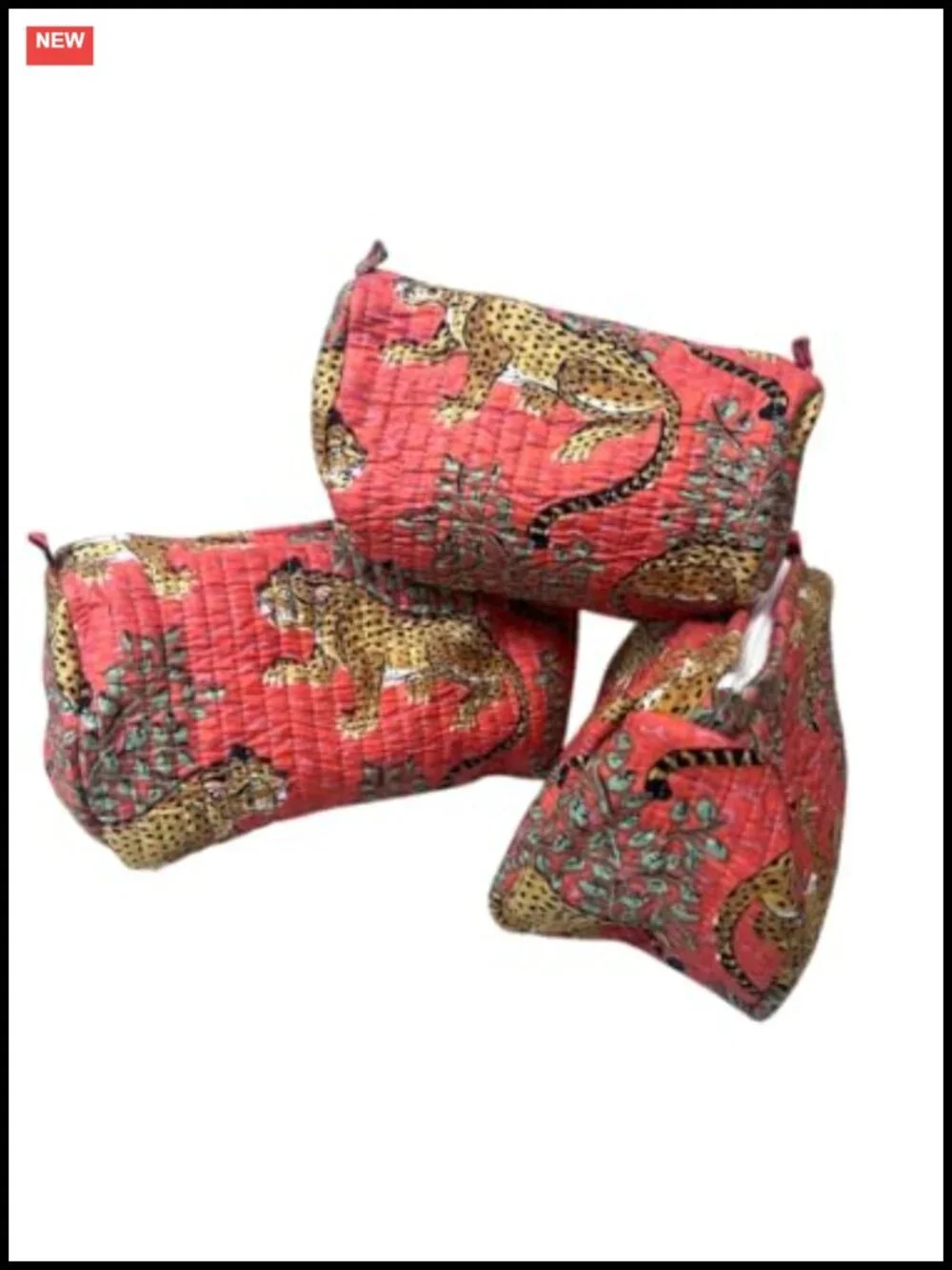 Set of 3 Quilted Cotton Travel Organizer Bags Makeup Cosmetic Storage